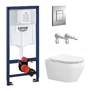 Комплект: инсталляция Rapid SL 38772001 кнопка хром, унитаз AQUATEK ЛЕЯ с сиденьем микролифт