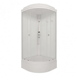 Душевой бокс полукруг Ультра B 90х90х231 стекло прозр, белый проф., средний поддон, душ. набор