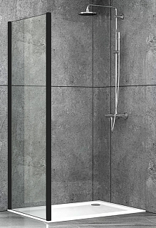 Боковая стенка 90х195 Schwarzer Diamant S90B5 прозрачное стекло, чёрный профиль