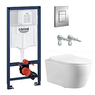 Комплект: инсталляция Rapid SL 38772001 кнопка хром, унитаз UNO AZ-2380 сиденье микролифт #