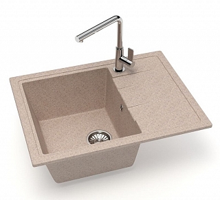 Мойка гранит GLANZ J150 одинарная с крылом 575х470х200 песочный матовая, без сифона
