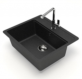 Мойка гранит GLANZ J9 одинарная 570х505х200 антрацит матовая, без сифона #