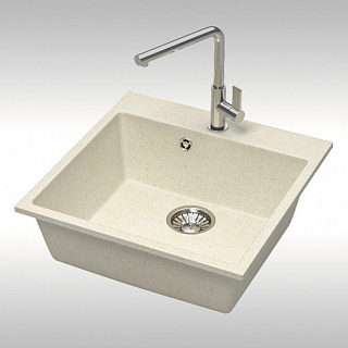 Мойка гранит GLANZ J42 одинарная 500х500х175 бежевый матовая, без сифона