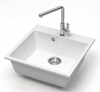 Мойка гранит GLANZ J42 одинарная 500х500х175 белый матовая, без сифона