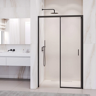 Дверь для душа PA-17B 170х195 раздвижная, стекло прозрачное, чёрный профиль