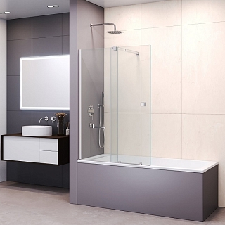 Шторка на ванну SC-46 120х150 раздвижная, стекло прозрачное, профиль хром