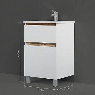 X-JOY Тумба напольная 55см M85AFSX0552WG (2 ящика) белый глянец, с умывальником X-Joy 55см