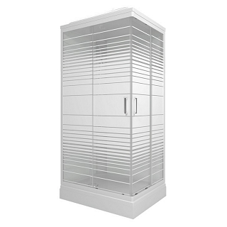 Душевой бокс прямоугольный Квадро А 120х80 стекло полосы, белый профиль, низкий поддон