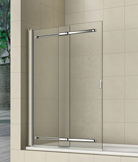 Шторка на ванну SC-44 100х150 сдвижная маятниковая, стекло прозрачное, профиль хром