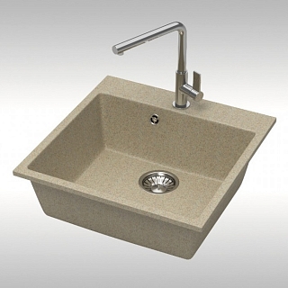 Мойка гранит GLANZ J42 одинарная 500х500х175 песочный матовая, без сифона