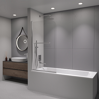 Шторка на ванну SC-114 80х140 распашная маятниковая, стекло прозрачное, профиль хром