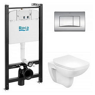 Комплект: система инсталляции ROCA, унитаз DEBBA Rimless, сиденье slim, микролифт, клавиша хром #