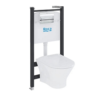 Комплект: система инсталляции ROCA, унитаз FARO Rimless, сиденье микролифт, клавиша хром #