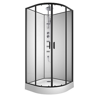 Душевая кабина полукруг CS-21811 90х90х221 стекло прозрачное, чёрный профиль